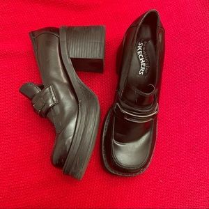 90s Grunge Chunky Heel Black Leather Vintage Sketchers Buckle Platform L…